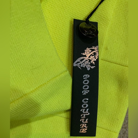 💖 Poof Couture Neon Yellow Skirt Bodycon Fitted Bandage Texture Stripe Mini - Picture 6 of 7